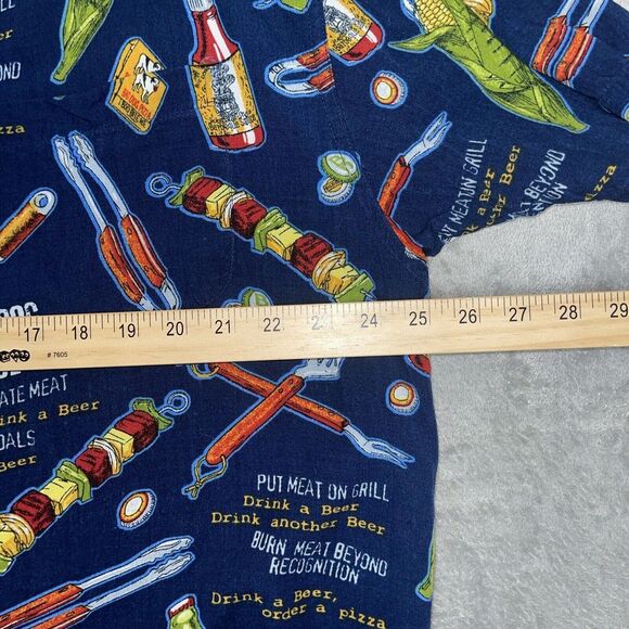 Big Dogs Blue Mens Barbeque Button Front Shirt Large Tropical All Over Print VTG - Picture 7 of 8